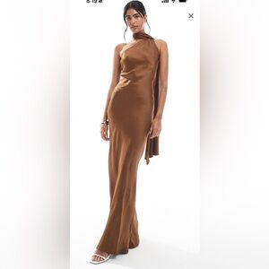 Bridesmaid Brown One-Shoulder Dress
